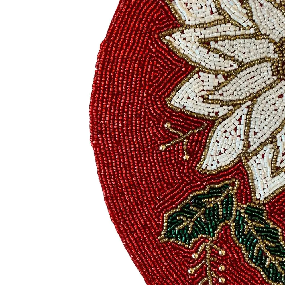 Nicole Miller 15in Beaded Christmas Placemat Charger Holiday Poinsettias New